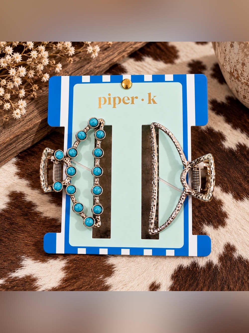 piper·k Turquoise and Silver Decorative Hair Clip Set